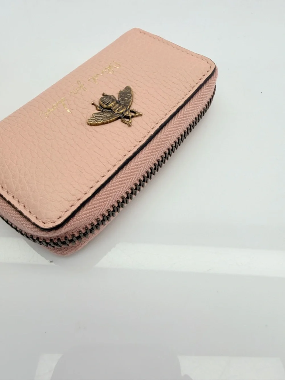 Gucci Pink Bee Accent Zip Wallet Key Case - Picture 8 of 12